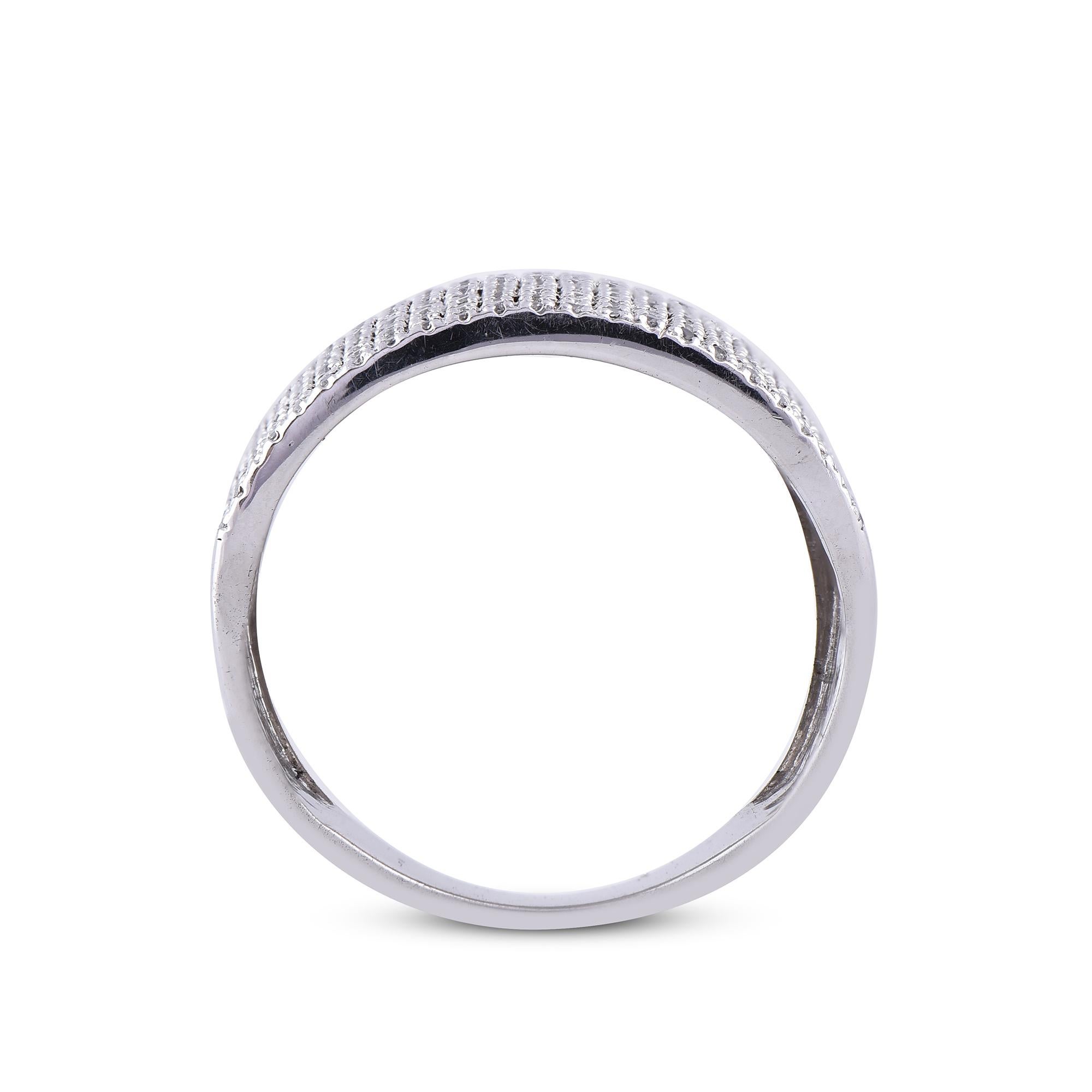 Women's TJD 0.90 Carat Round Diamond 14 Kt White Gold Multi-Row Anniversary Wedding Band For Sale