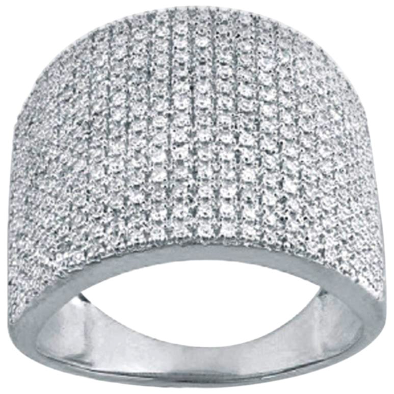 TJD 0.90 Carat Round Diamond 14 Kt White Gold Multi-Row Anniversary Wedding Band For Sale