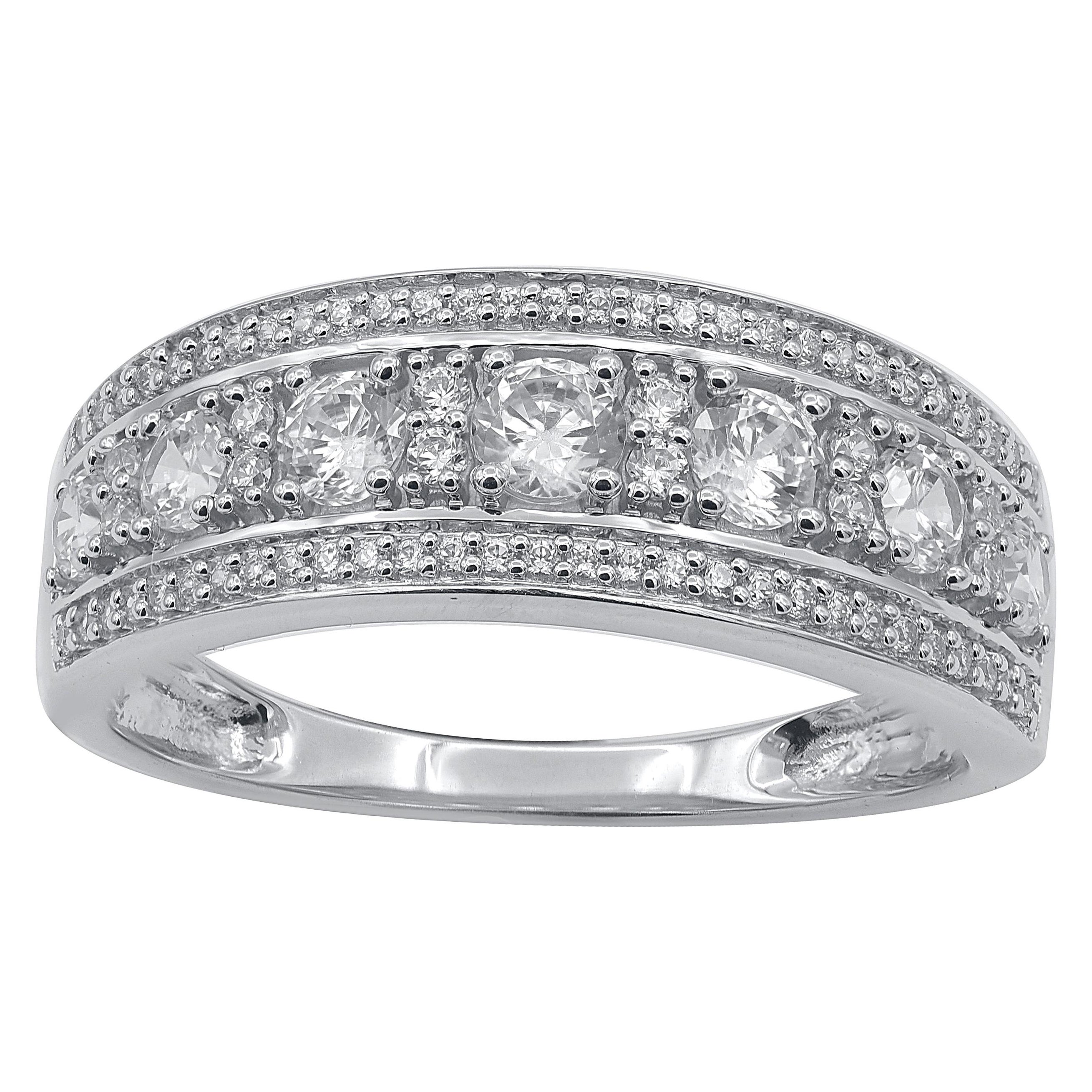 TJD 0,90 Karat runder Diamant 14 Kt Weißgold Dreireihiger Jahrestag-Ehering