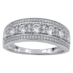 TJD 0,90 Karat runder Diamant 14 Kt Weißgold Dreireihiger Jahrestag-Ehering