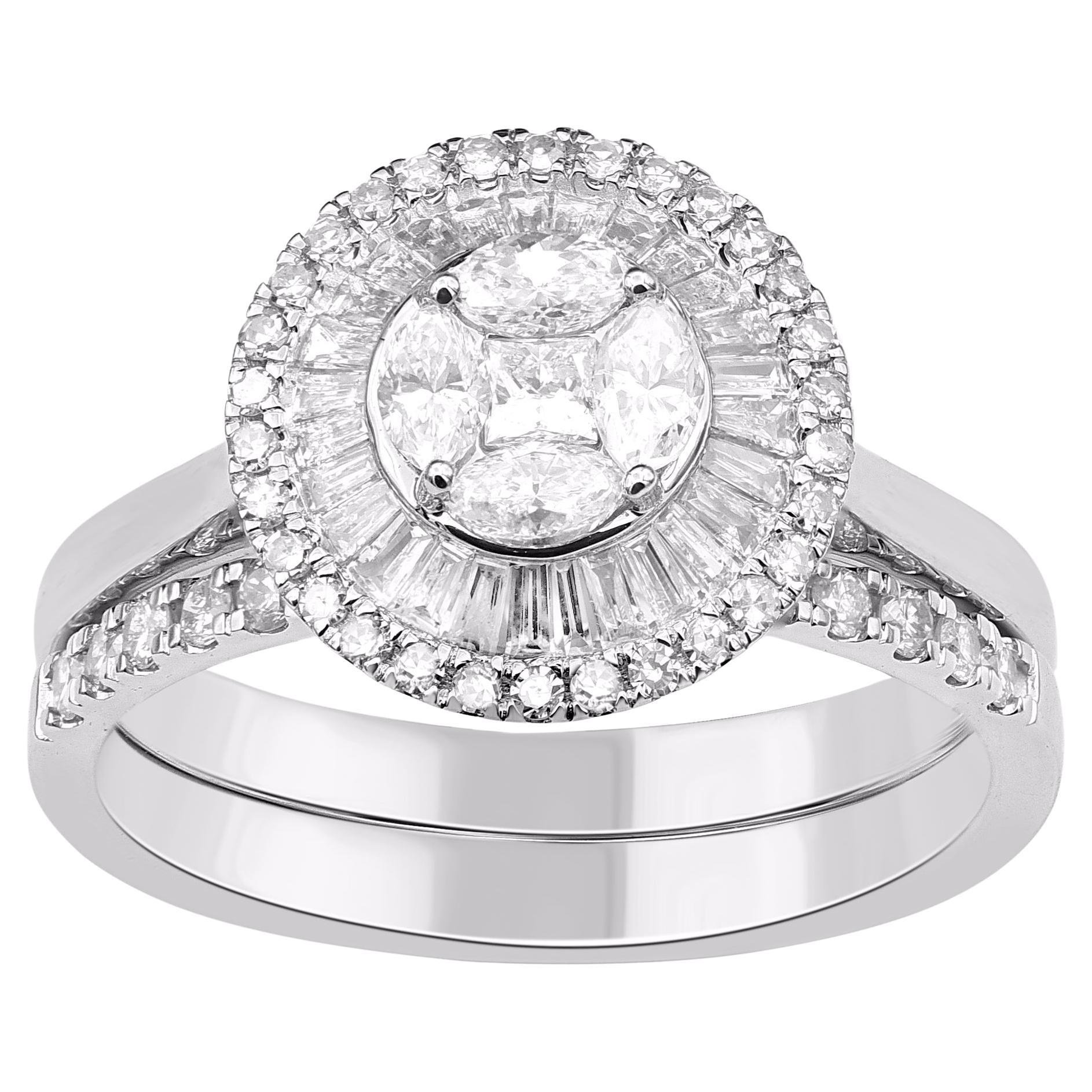 TJD 0.98 Quilates Diamante Natural Oro Blanco 14KT Juego de Anillos de Boda en venta