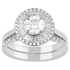 Bague de mariage en or blanc 14 carats sertie d'un diamant naturel de 0,98 carat TJD