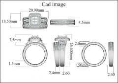 TJD 1 1/2 Carat Round, Baguette & Princess Cut Diamond 14K White Gold Bridal Set