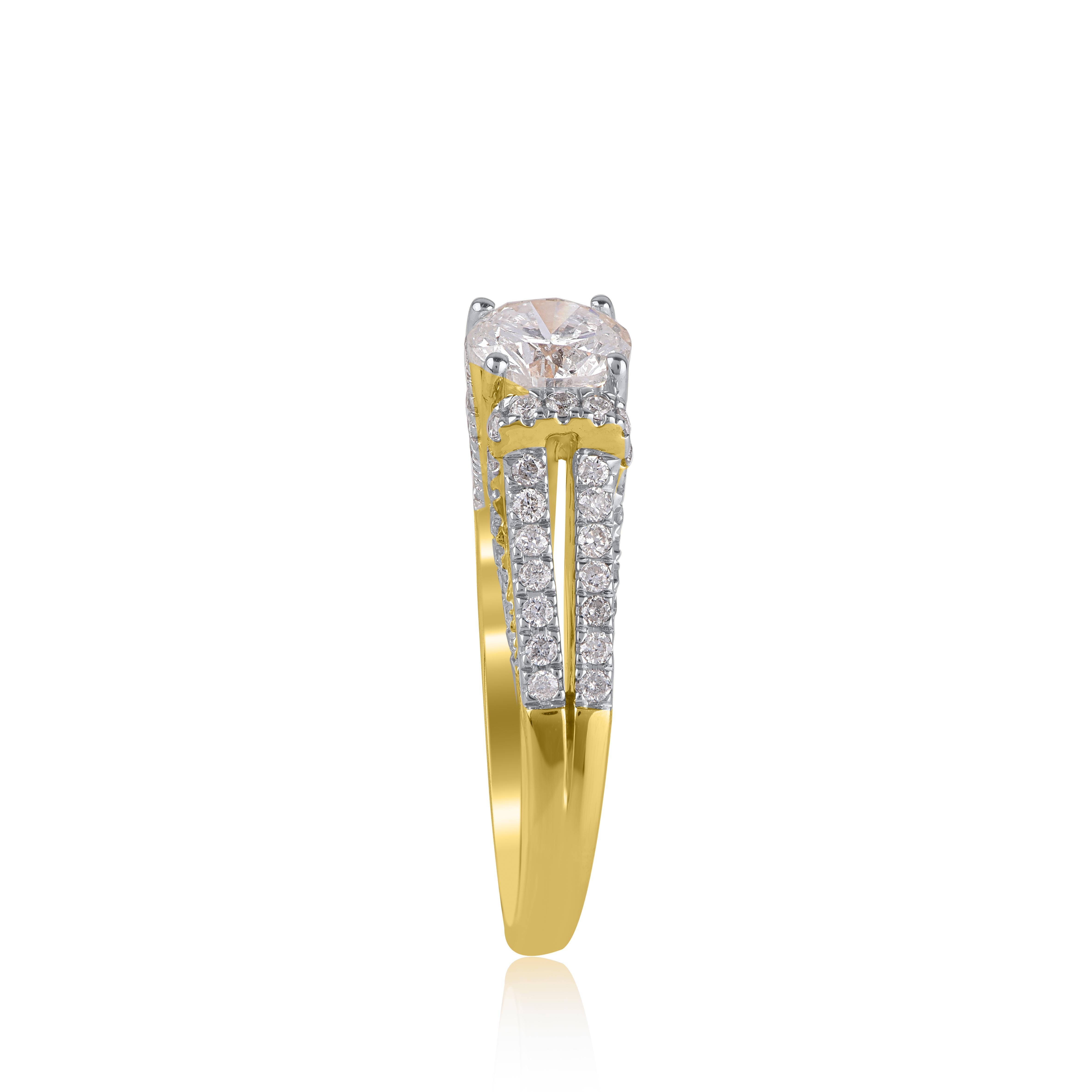 Contemporain TJD 1 1/2 CT Round Diamond Split Shank Classic Engagement Ring 18KT Yellow Gold en vente