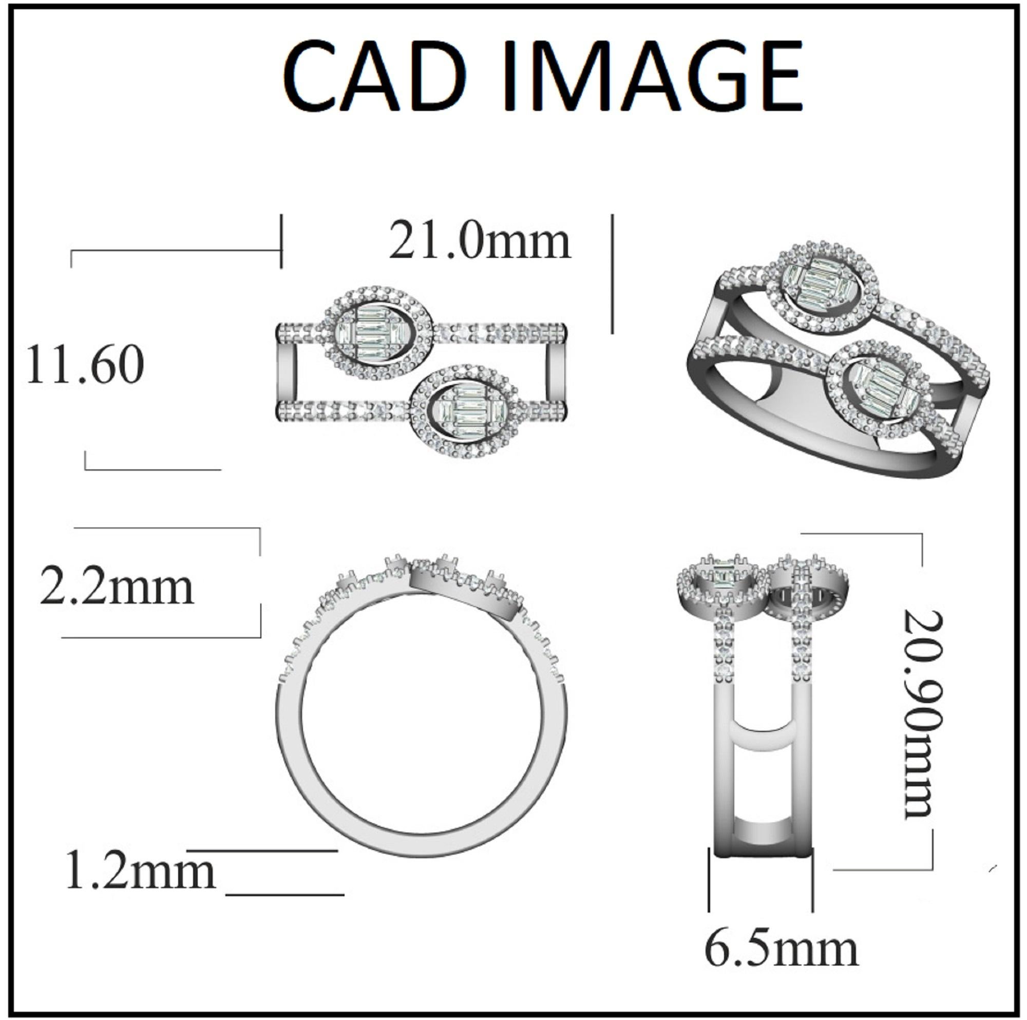 Bellissimo anello a fascia larga con diamante naturale rotondo. Questo anello ha un design splendido ed è incastonato con 78 diamanti rotondi e 12 diamanti taglio baguette incastonati a pressione e a canale. Il peso totale dei diamanti 0,50  carati,