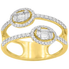 TJD 1/2 Quilate Baguette y Diamante Redondo Banda de Oro de 14 Kilates con Caña Partida