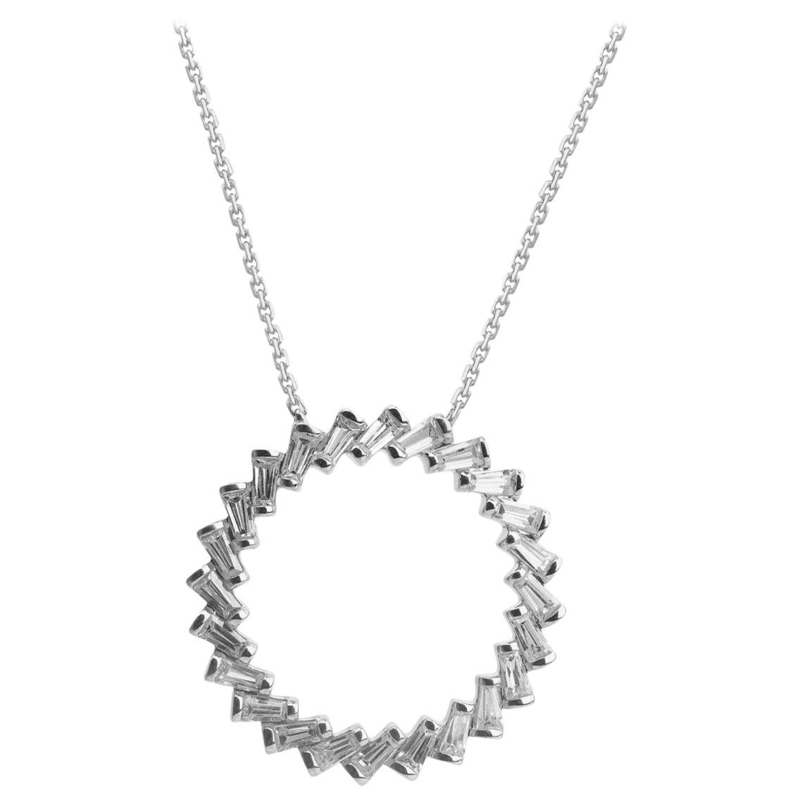 TJD 1/2 Carat Baguette Diamond 14K White Gold Circular Shaped Pendant with Chain