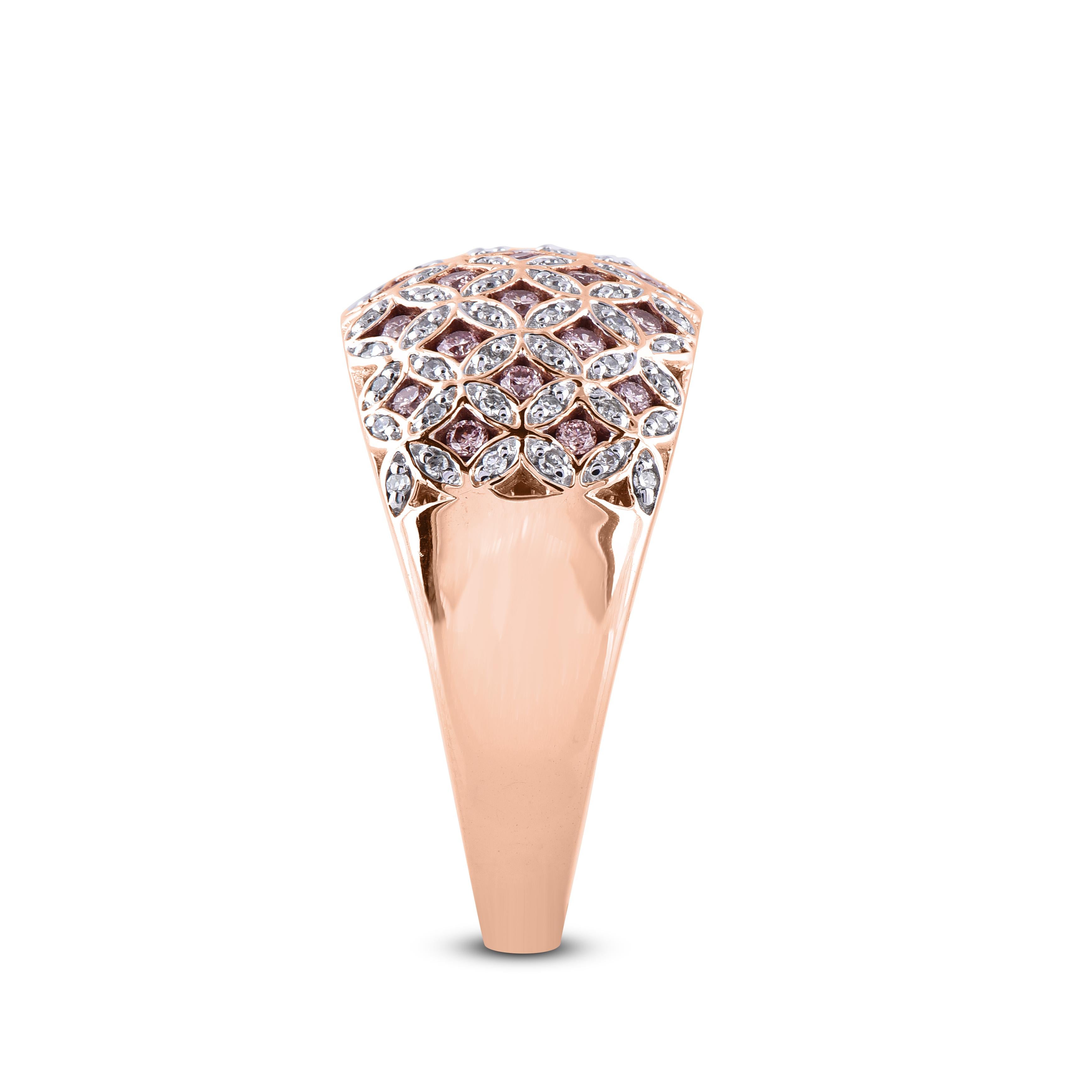 TJD 1/2 Carat Nat. Pink Rosé & White Diamond 18 Kt Rose Gold Floral Wedding Band In New Condition For Sale In New York, NY