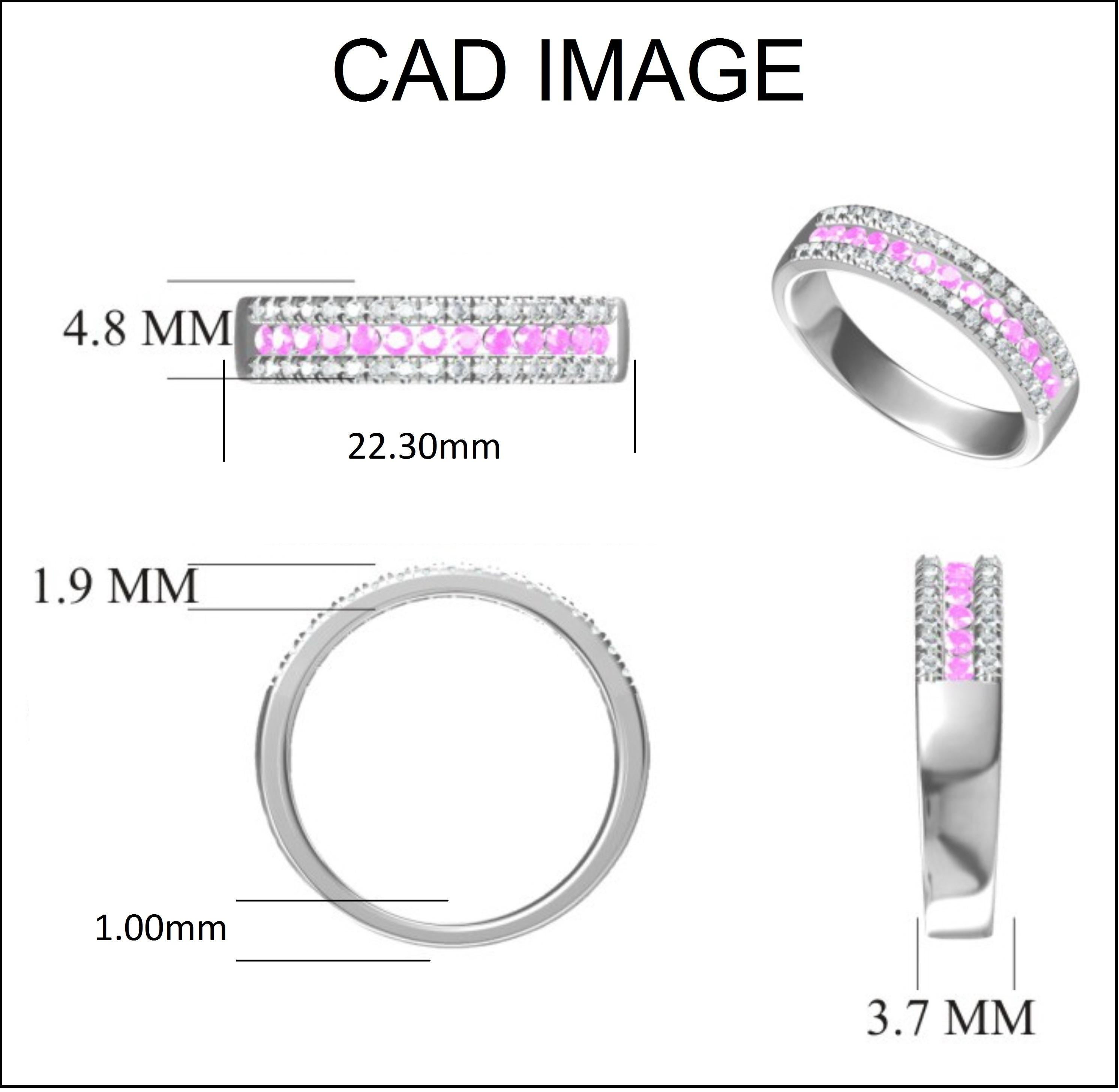 Metal color and ring size can be customized on request. Beautiful Round Natural and pink Diamond Wide Band Ring. This ring is beautifully designed and prong set with 34 round and 13 pink Diamonds. The total weight of diamonds 0.50  carat, H-I Color