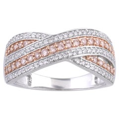 TJD 1/2 Ct Nat. Rosa Rosa Rosé & Weißer Diamant 18 Karat Weißgold Crisscross Ehering