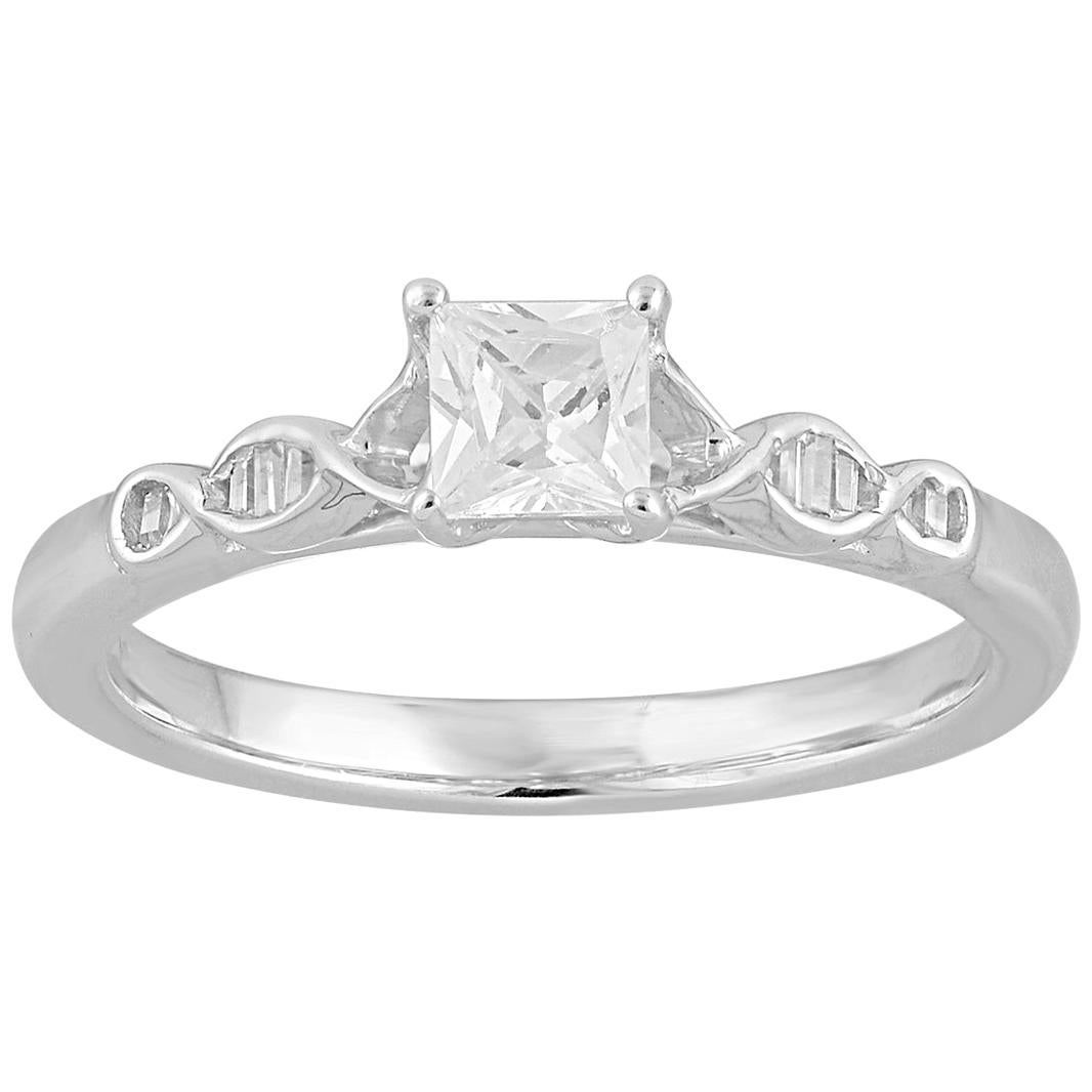 TJD 1/2 Carat Princess/Baguette Diamond 14 Karat Gold Scallop Shank Wedding Ring For Sale