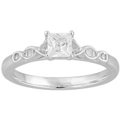 TJD 1/2 Carat Princess/Baguette Diamond 14 Karat Gold Scallop Shank Wedding Ring