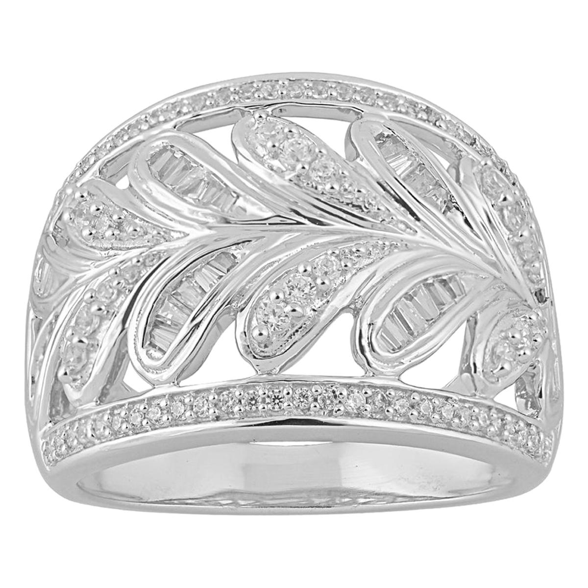 TJD 1/2 Carat Round & Baguette Diamond 14K White Gold Designer Wedding Band Ring