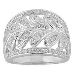 TJD 1/2 Carat Round & Baguette Diamond 14K White Gold Designer Wedding Band Ring