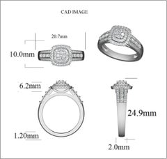 TJD 1/2 Carat Round and Baguette Diamond 14K White Gold Cluster Engagement Ring