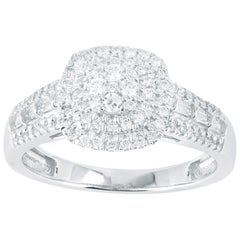 Bague de fiançailles en or blanc 14 carats avec diamants ronds et baguettes de 1/2 carat TJD