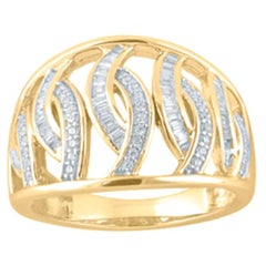 Used TJD 1/2 Carat Round & Baguette Diamond 14Karat Yellow Gold Designer Wedding Band