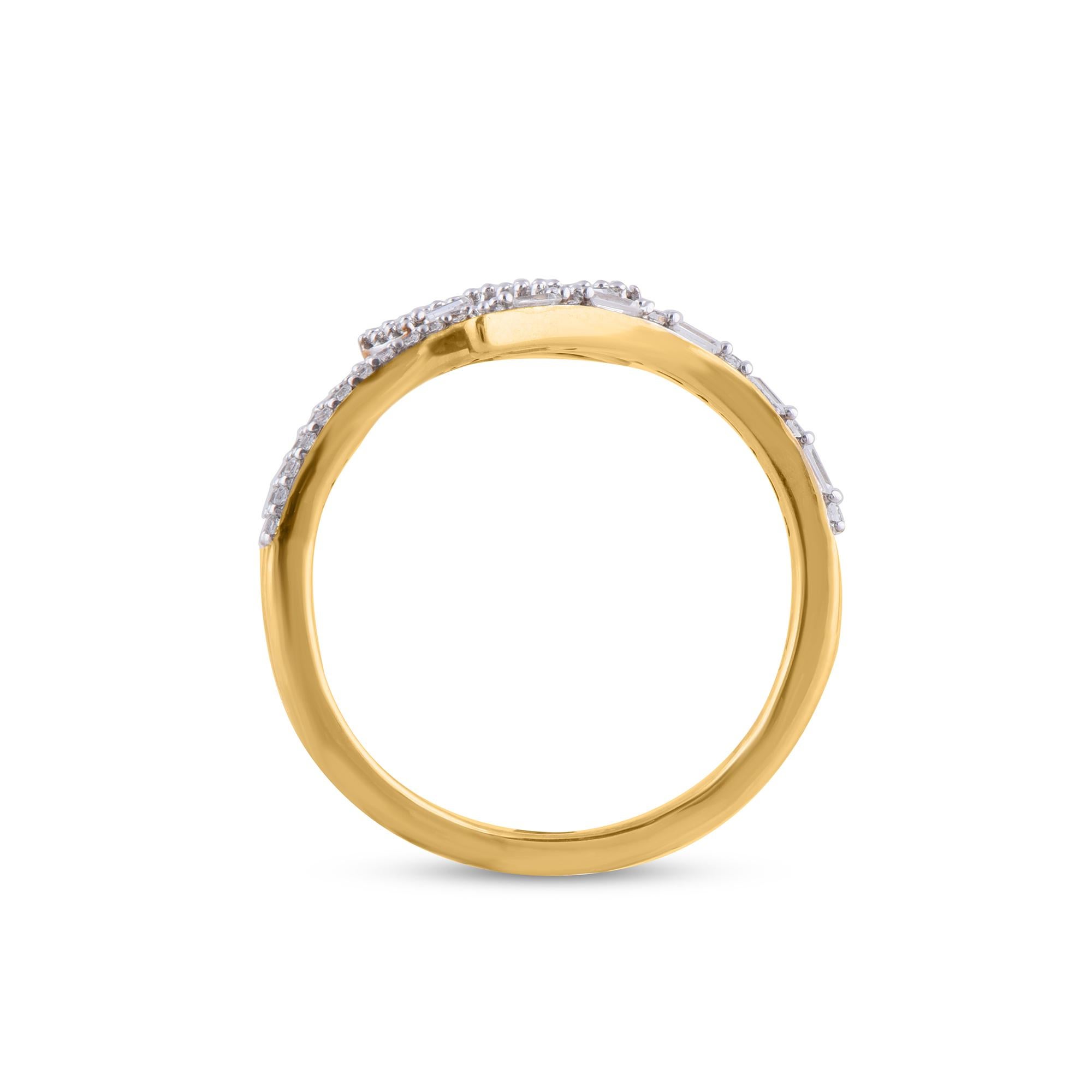 TJD 0.33 Carat Round & Baguette Diamond 14KT Yellow Gold Designer Bypass Ring In New Condition For Sale In New York, NY