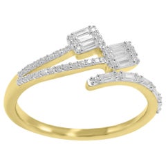 TJD 0,33 Karat runder & Baguette-Diamant 14KT Gelbgold Designer Bypass-Ring