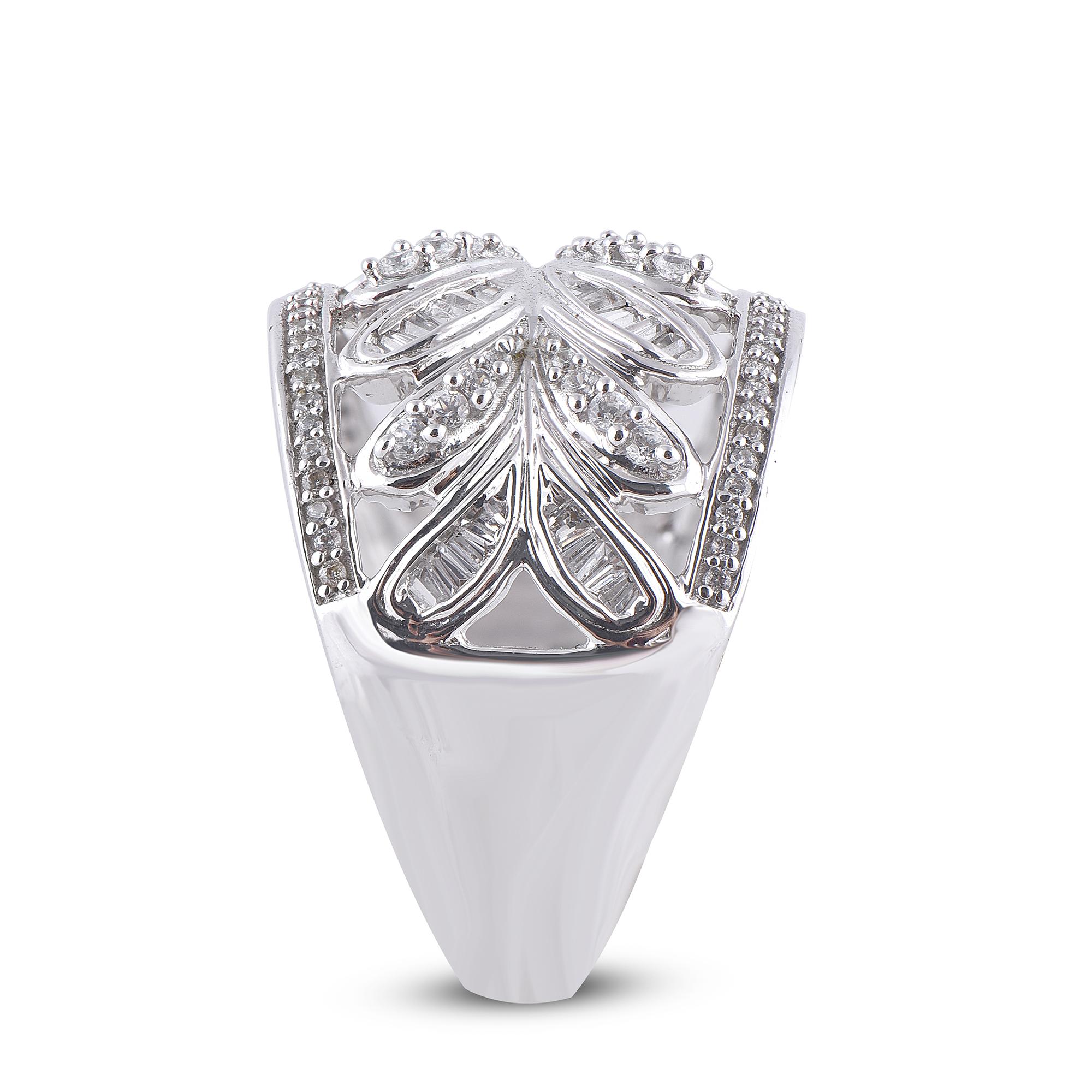 Round Cut TJD 1/2 Carat Round & Baguette Diamond 14K White Gold Designer Wedding Band Ring For Sale