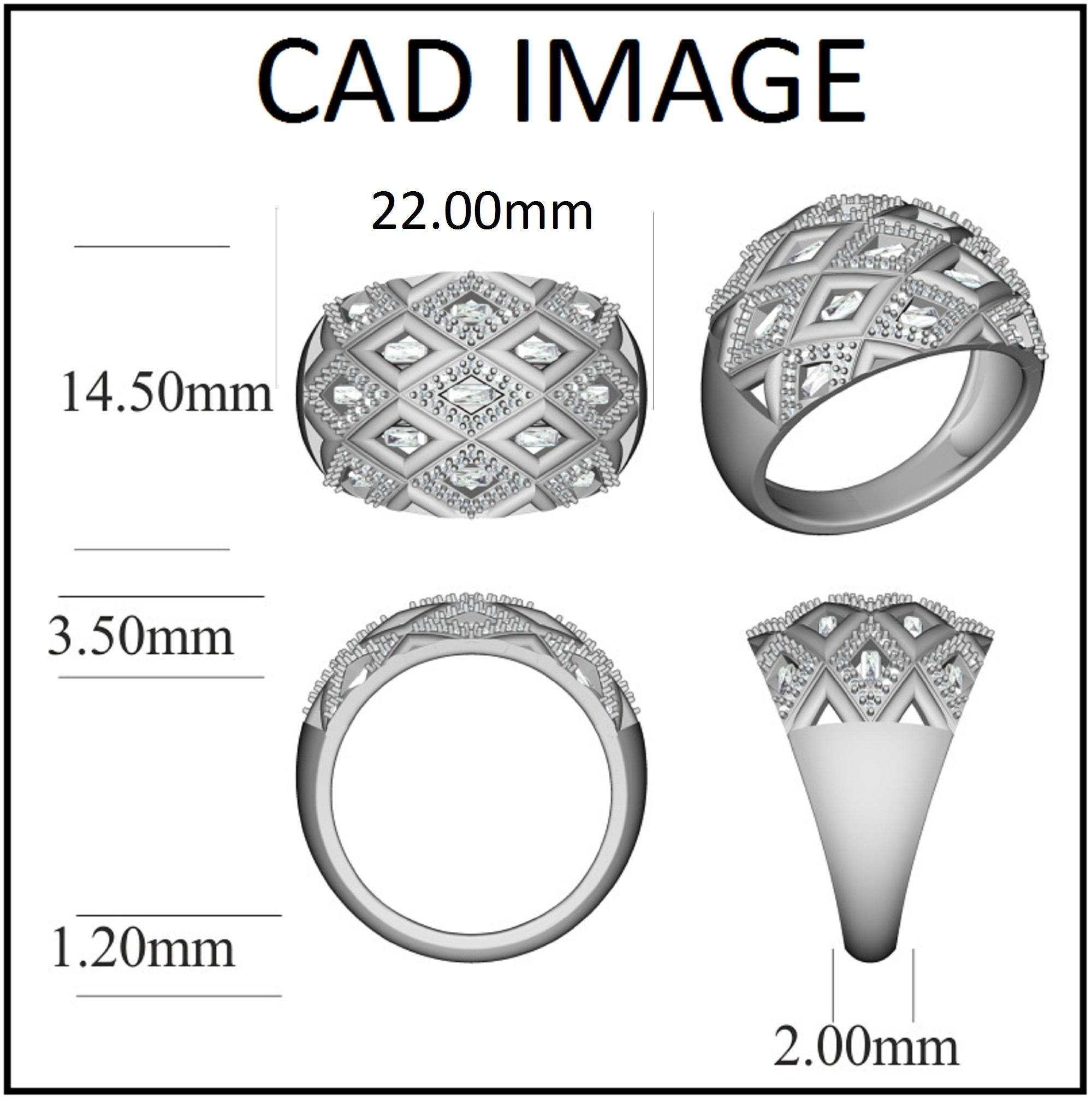 Apportez du charme à votre look avec cet anneau de mariage en diamant. L'alliance est fabriquée en or 14 carats (blanc, rose ou jaune au choix) et comporte 124 diamants ronds et 13 diamants baguettes en serti clos et en serti canal. Le poids total