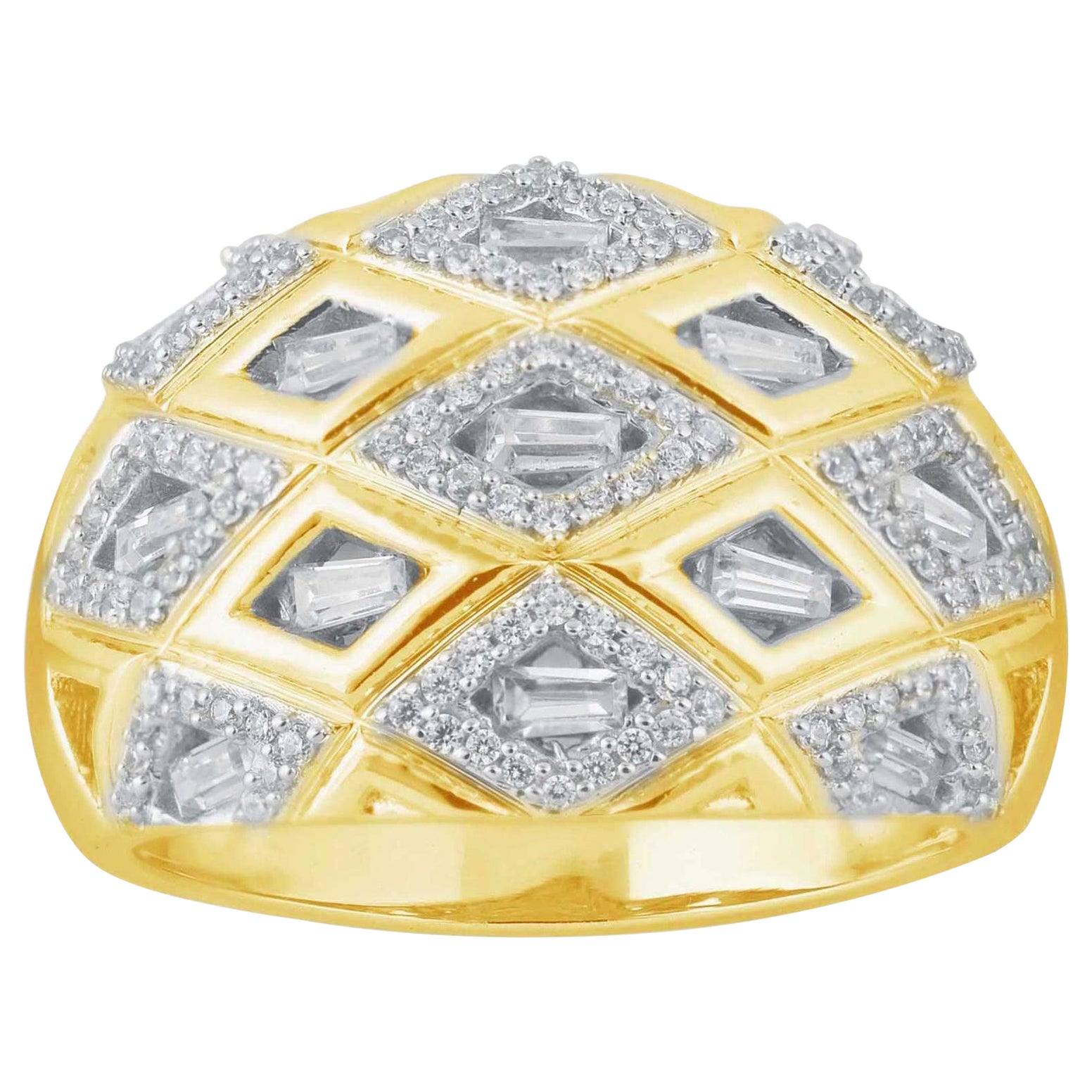 TJD 1/2 Karat Rund/Baguette Diamant 14KT Gelb Dome Form Art Deco Stil Ring im Angebot