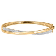 TJD 1/2 Carat Round Cut Diamond Criss Cross Bangle Bracelet in 14KT Yellow Gold