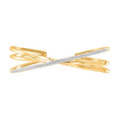 TJD 1/2 Carat Round Cut Diamond Criss-Cross Bangle in 14 Karat Yellow Gold