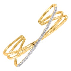 TJD 1/2 Carat Round Cut Diamond Criss-Cross Bangle in 14 Karat Yellow Gold