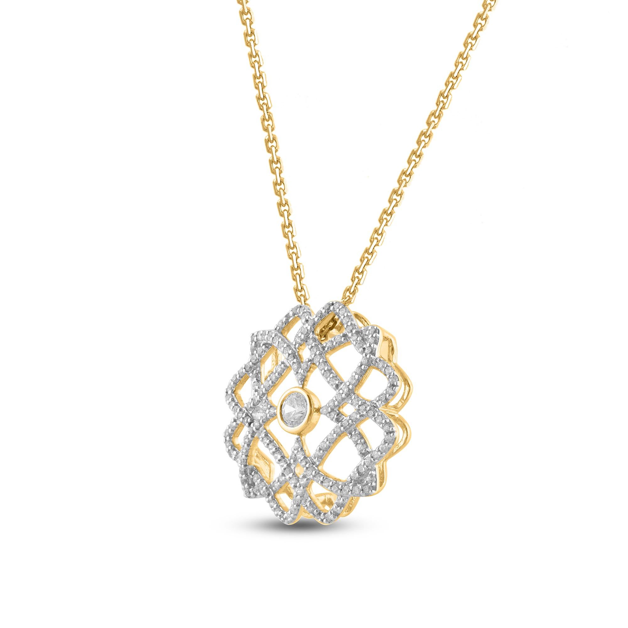 Exquisite 14K white gold floral designer pendant featuring 145 round white diamonds. This pendant is superbly detailed to perfection and set with 0.50 carat of sparkling  round diamonds in secured bezel and prong setting. The diamonds are natural,