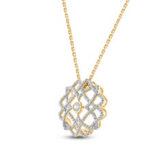TJD 1/2 Carat Round Diamond 14 Karat Yellow Gold Floral Design Fashion Pendant