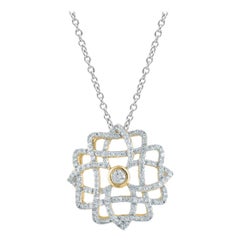 TJD 1/2 Carat Round Diamond 14 Karat Yellow Gold Floral Design Fashion Pendant