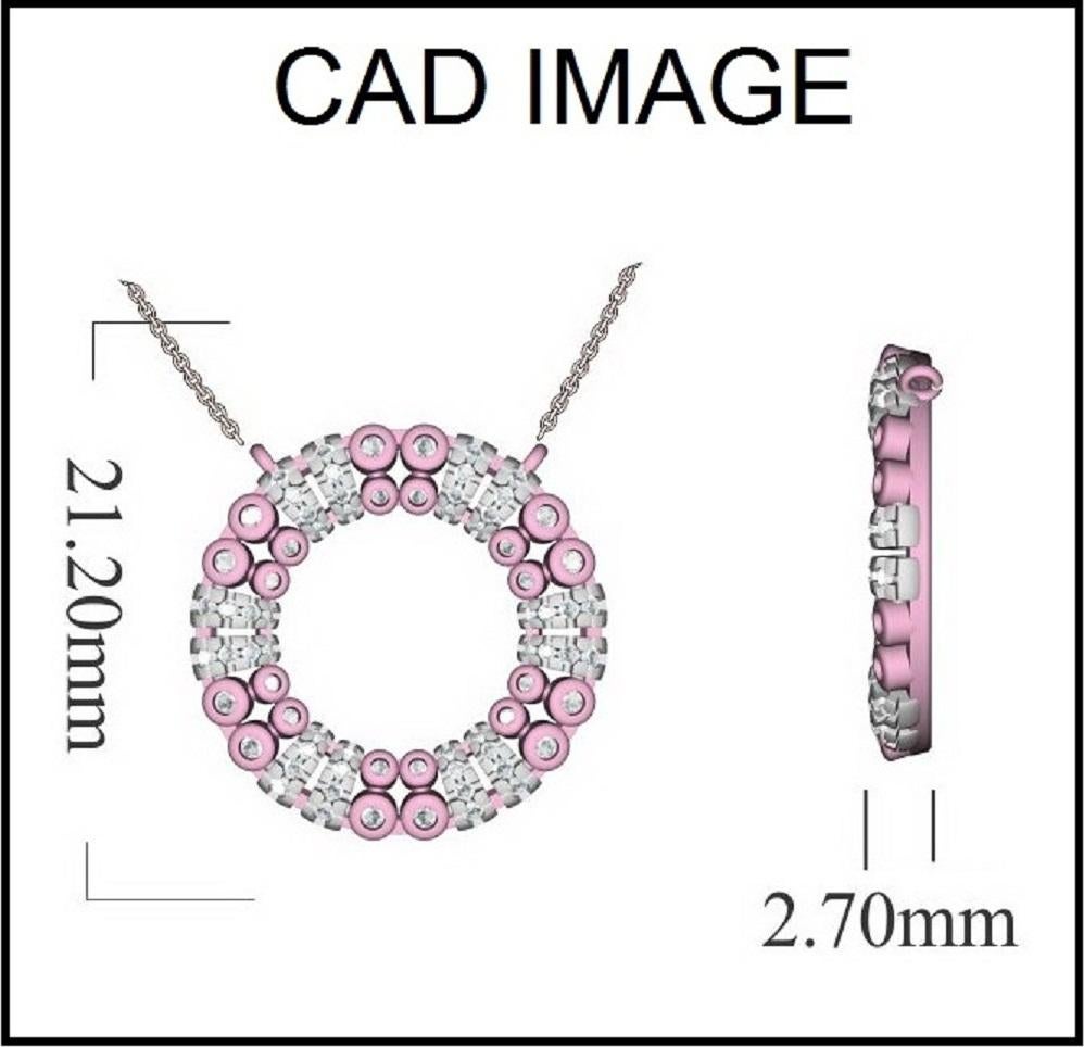 Questo ciondolo con diamante è un'aggiunta straordinaria se indossato da solo. Il pendente è realizzato in oro rosa da 14 carati e presenta 72 diamanti bianchi tondi taglio brillante, castone e micropunte incastonate, colore H-I, purezza I2 e una