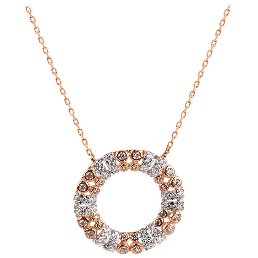 TJD Ciondolo con diamante rotondo da 1/2 carato in oro rosa 14 carati con castone e cerchio aperto