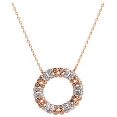 TJD 1/2 Carat Round Diamond 14K Rose Gold Bezel Set Open Circle Designer Pendant