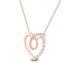 TJD 1/2 Carat Round Diamond 14K Rose Gold Heart Shape Diamond Pendant with Chain
