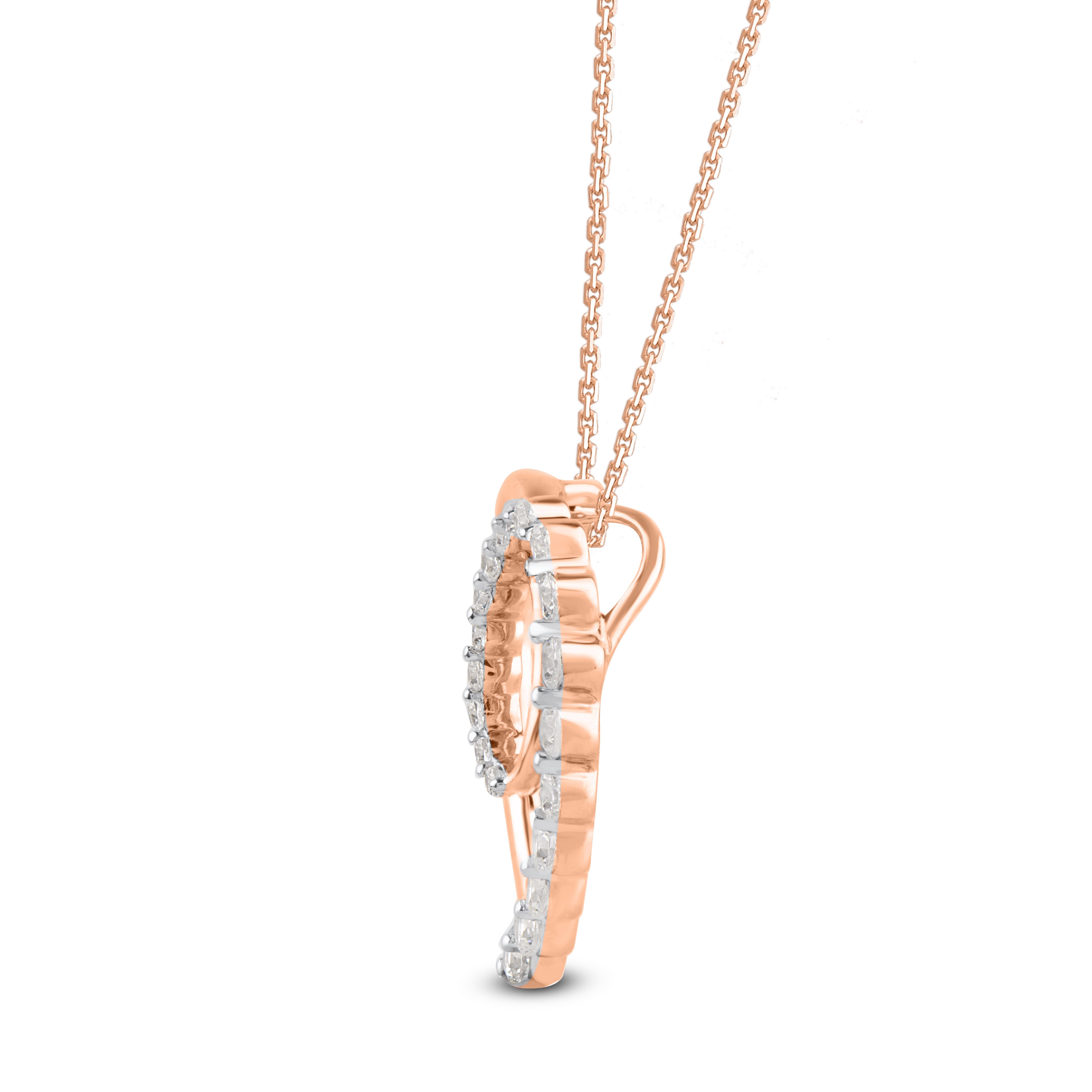 Contemporaneo TJD, diamante rotondo da 1/2 carato in oro rosa 14K, ciondolo a forma di cuore con catena in vendita