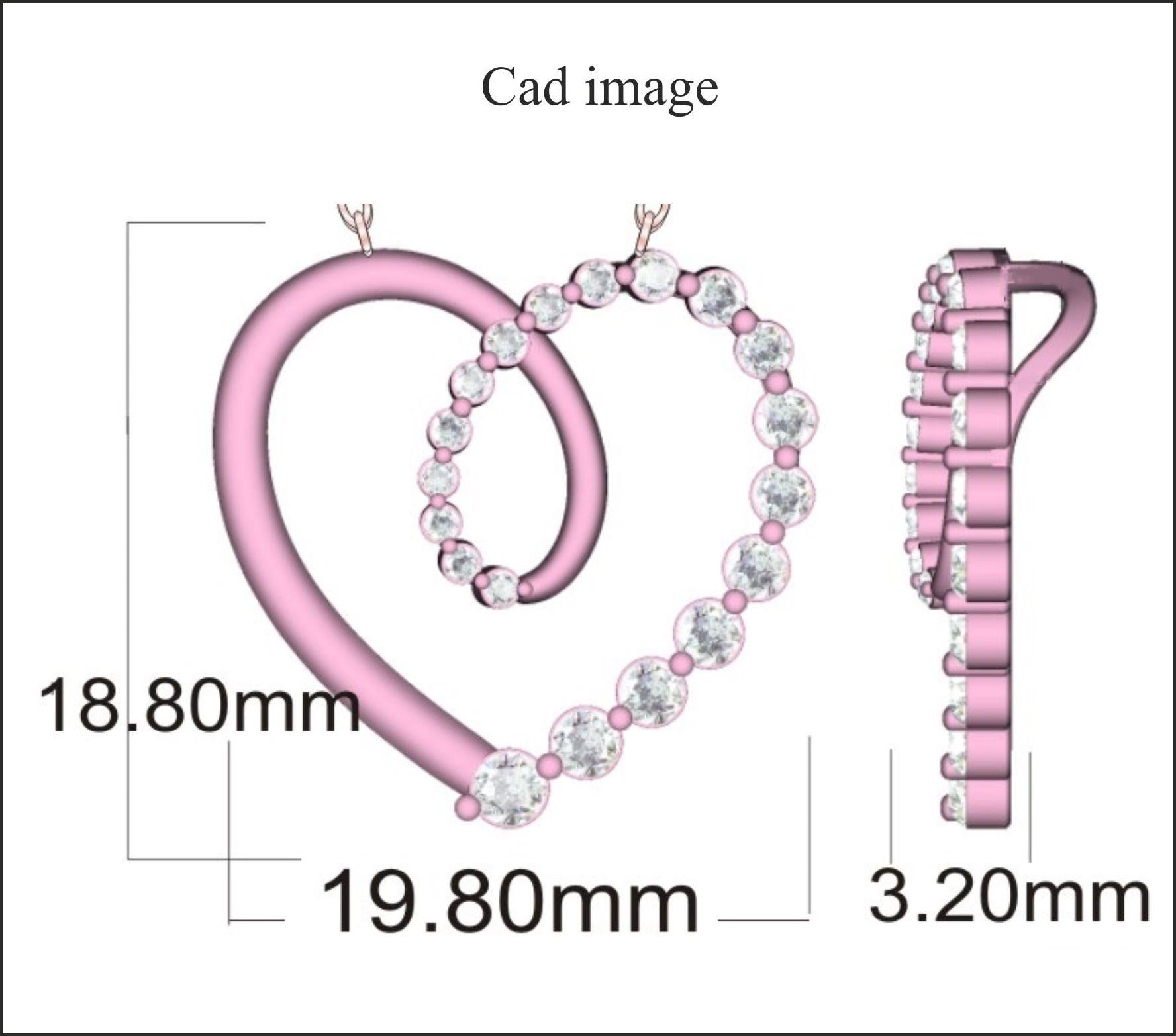 TJD, diamante rotondo da 1/2 carato in oro rosa 14K, ciondolo a forma di cuore con catena In condizioni Nuovo in vendita a New York, NY