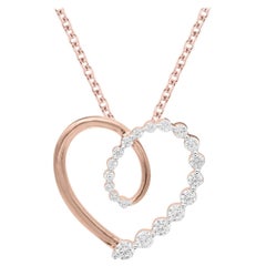 TJD, diamante rotondo da 1/2 carato in oro rosa 14K, ciondolo a forma di cuore con catena TJD, diamante rotondo da 1/2 carato in oro rosa 14K, ciondolo a forma di cuore con catena