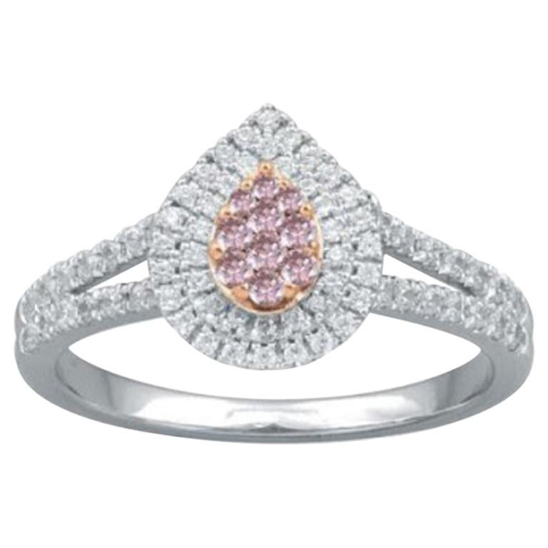 TJD 1/2Ct Nat. Pink Rosé/White Diamond 18K White Gold Pear Shape Engagement Ring For Sale