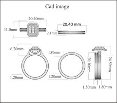 Anello impilabile da sposa TJD da 1/2 carato con taglio rotondo e principessa in oro bianco 14 carati