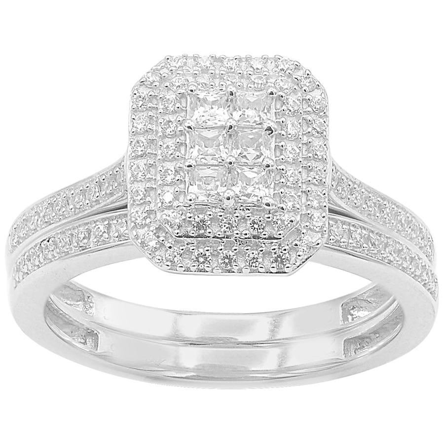 TJD 1/2 Carat Round & Princess Cut 14 Karat White Gold Stackable Bridal Set Ring For Sale