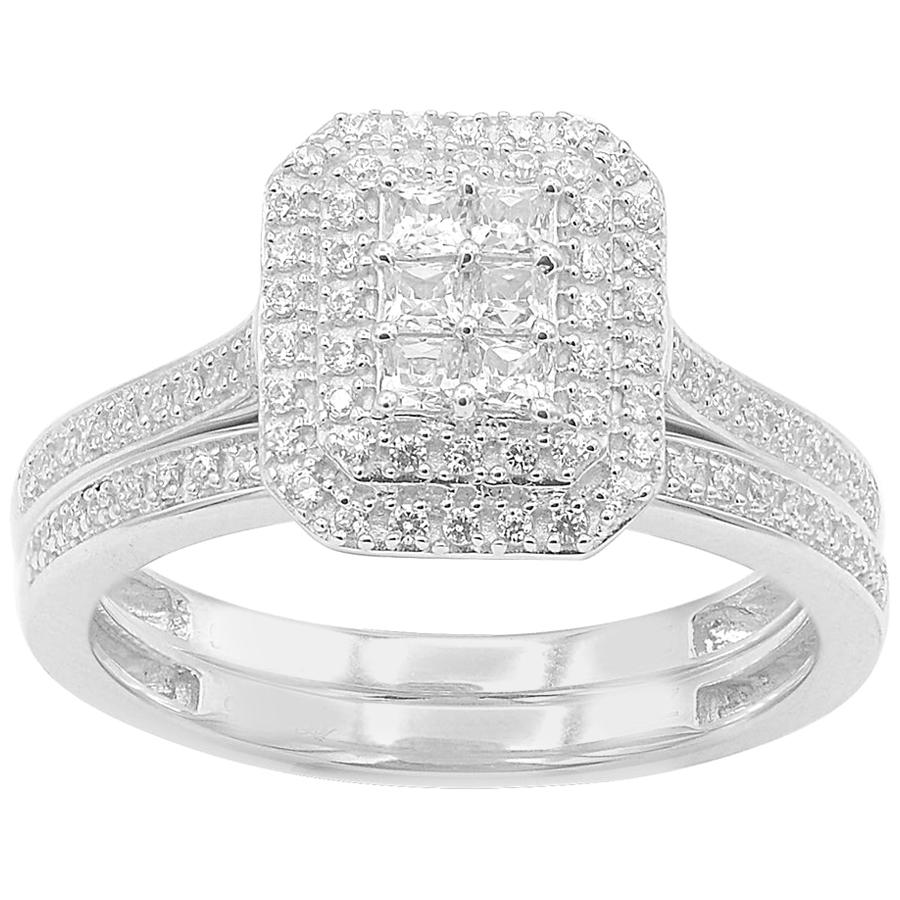 TJD 1/2 Carat Round & Princess Cut 14 Karat White Gold Stackable Bridal Set Ring