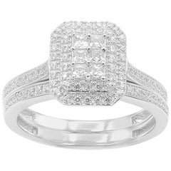Used TJD 1/2 Carat Round & Princess Cut 14 Karat White Gold Stackable Bridal Set Ring