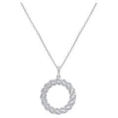 TJD 1/2 Ct Baguette & Round Natural Diamond Circle Necklace in 14KT White Gold