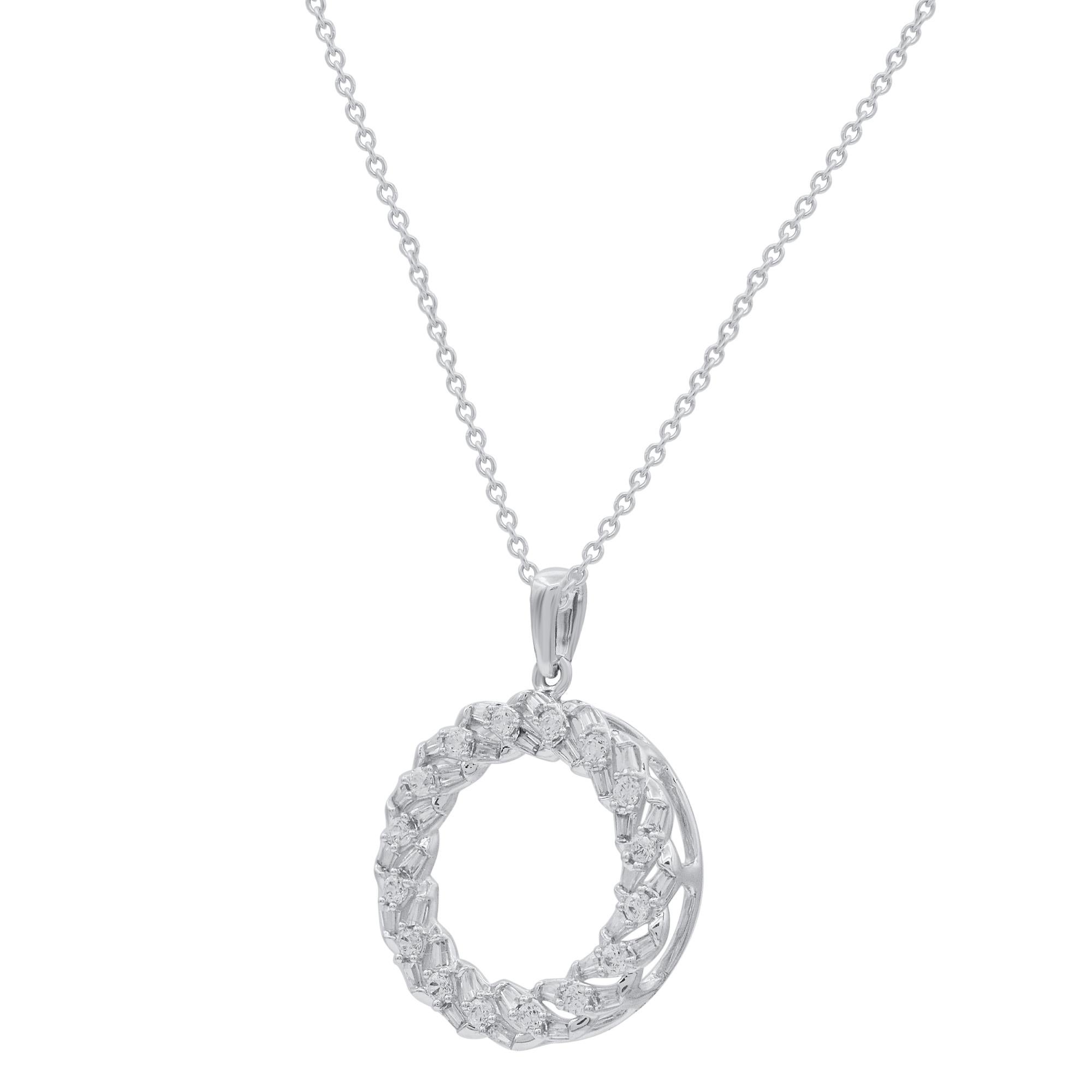 Modern TJD 1/2 Ct Baguette & Round Natural Diamond Circle Necklace in 18KT White Gold For Sale