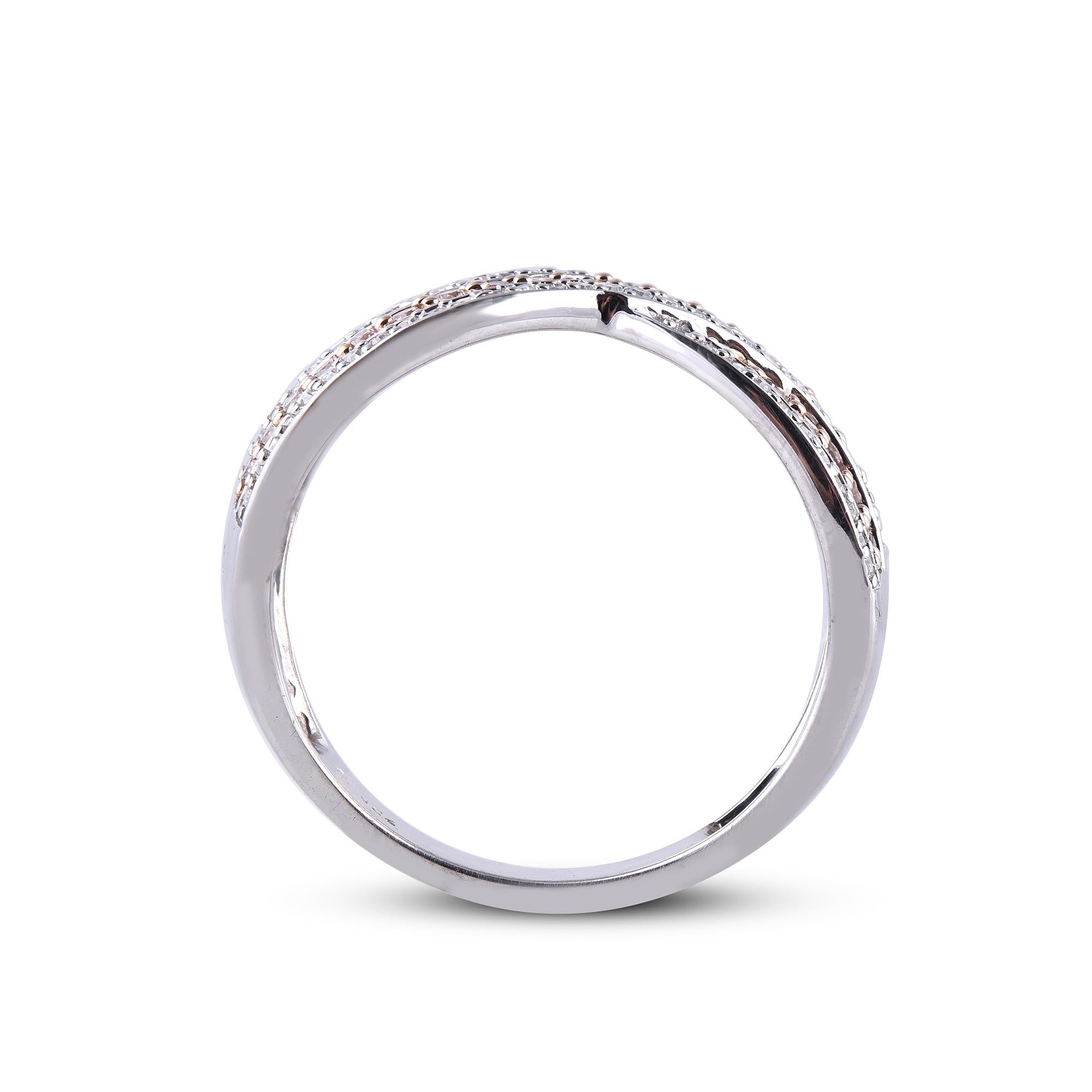 Women's TJD 1/2 Ct Nat. Pink Rosé & White Diamond 18K White Gold Crisscross Wedding Ring For Sale