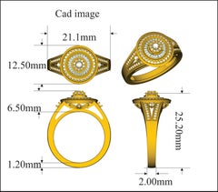 TJD 1/2 CT Round/Baguette Diamond 14K Yellow Gold Double Frame Cluster Halo Ring