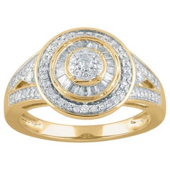 TJD 1/2 CT Round/Baguette Diamond 14K Yellow Gold Double Frame Cluster Halo Ring