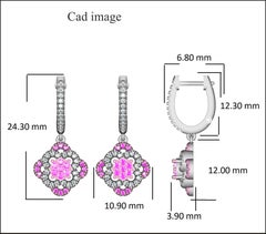 TJD 1/2 Cts. Nat. Pink Rosé & White Diamond 18K 2-Tone Gold Floral Drop Earrings